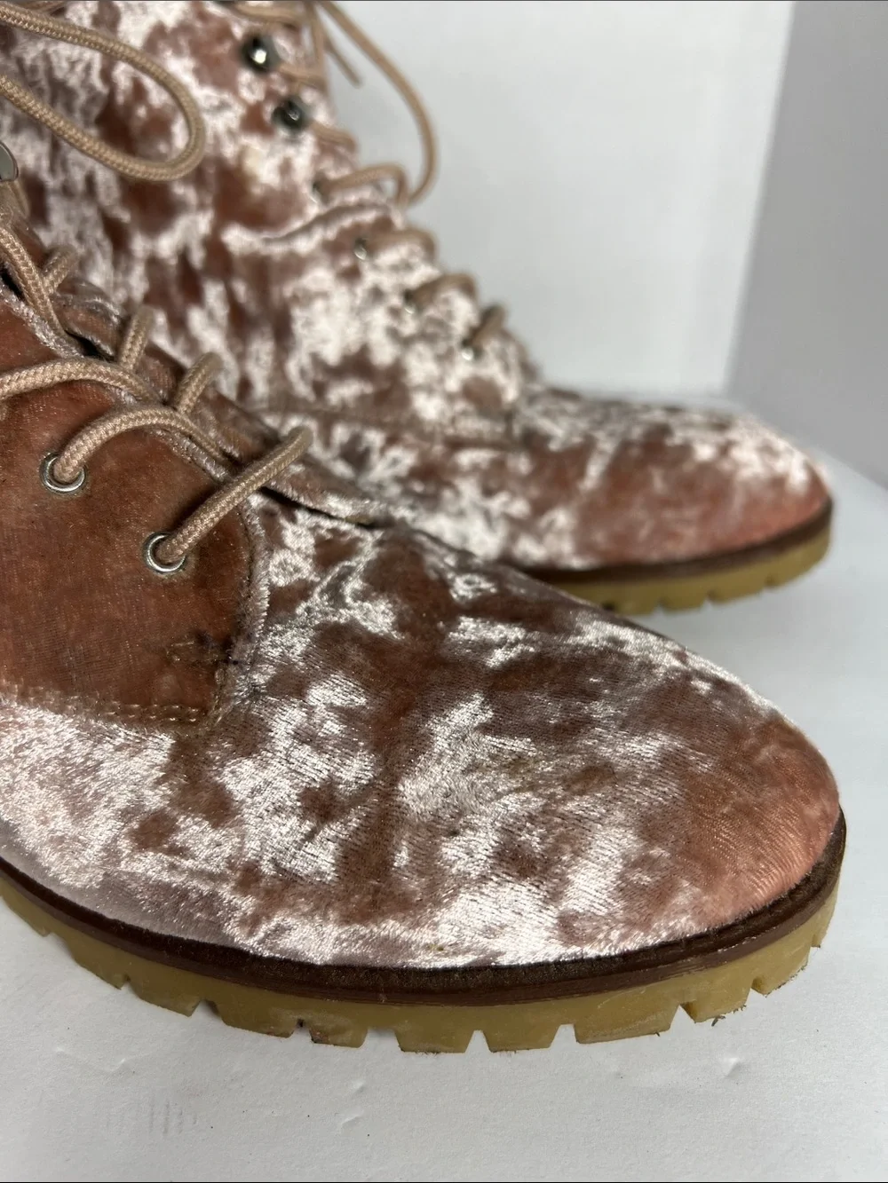Qupid Women’s Velvet Boots in Blush Pink